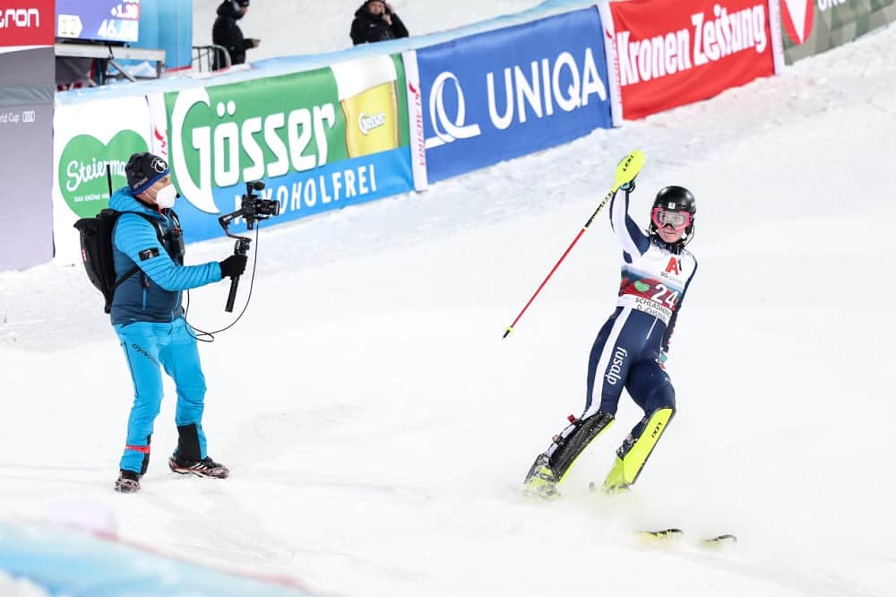 Charlie Guest at Schladming Slalom World Cup, January 2022. Photo: GEPA pictures / David Geieregger