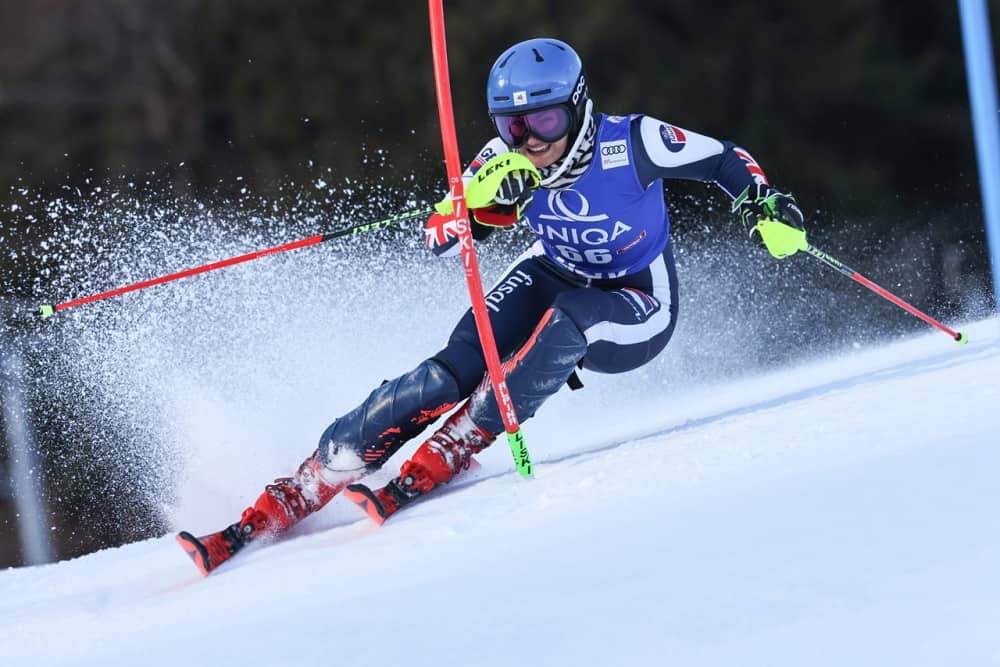 Reece Bell on her Slalom World Cup debut in Lienz, Austria, December 2021. Photo: GEPA pictures / Armin Rauthner