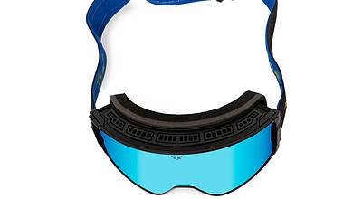 High-quality snowboarding goggles with blue mirrored lenses and adjustable strap, perfect for winter sports and protecting your eyes during snowy adventures.