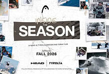 Inside the Season: A Tyrolia Freeskiing Team film coming Fall 2026, featuring snowboarding and skiing action shots.